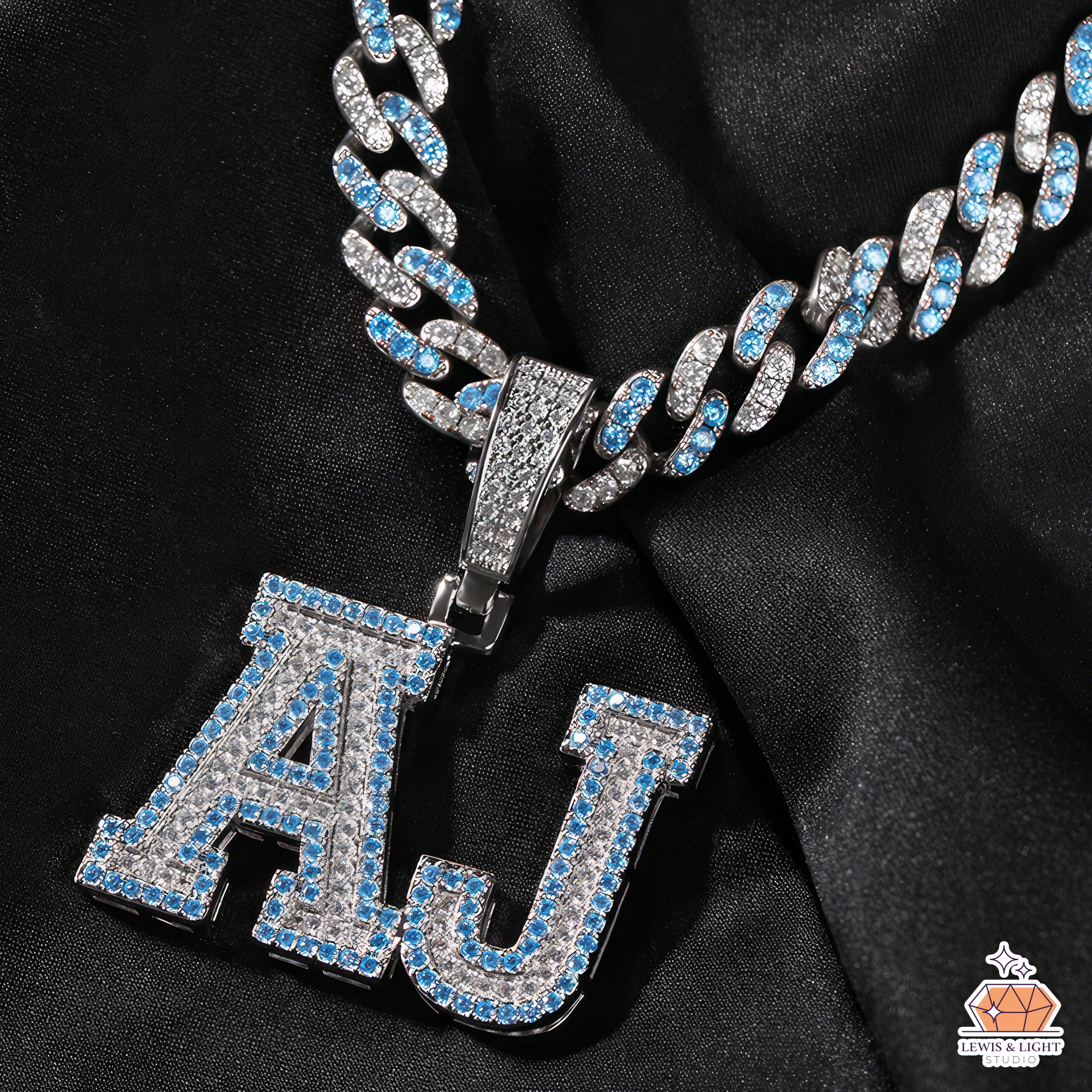 Collar con colgante con nombre JAS helado: cadena personalizada de hip hop urbano y gruesa