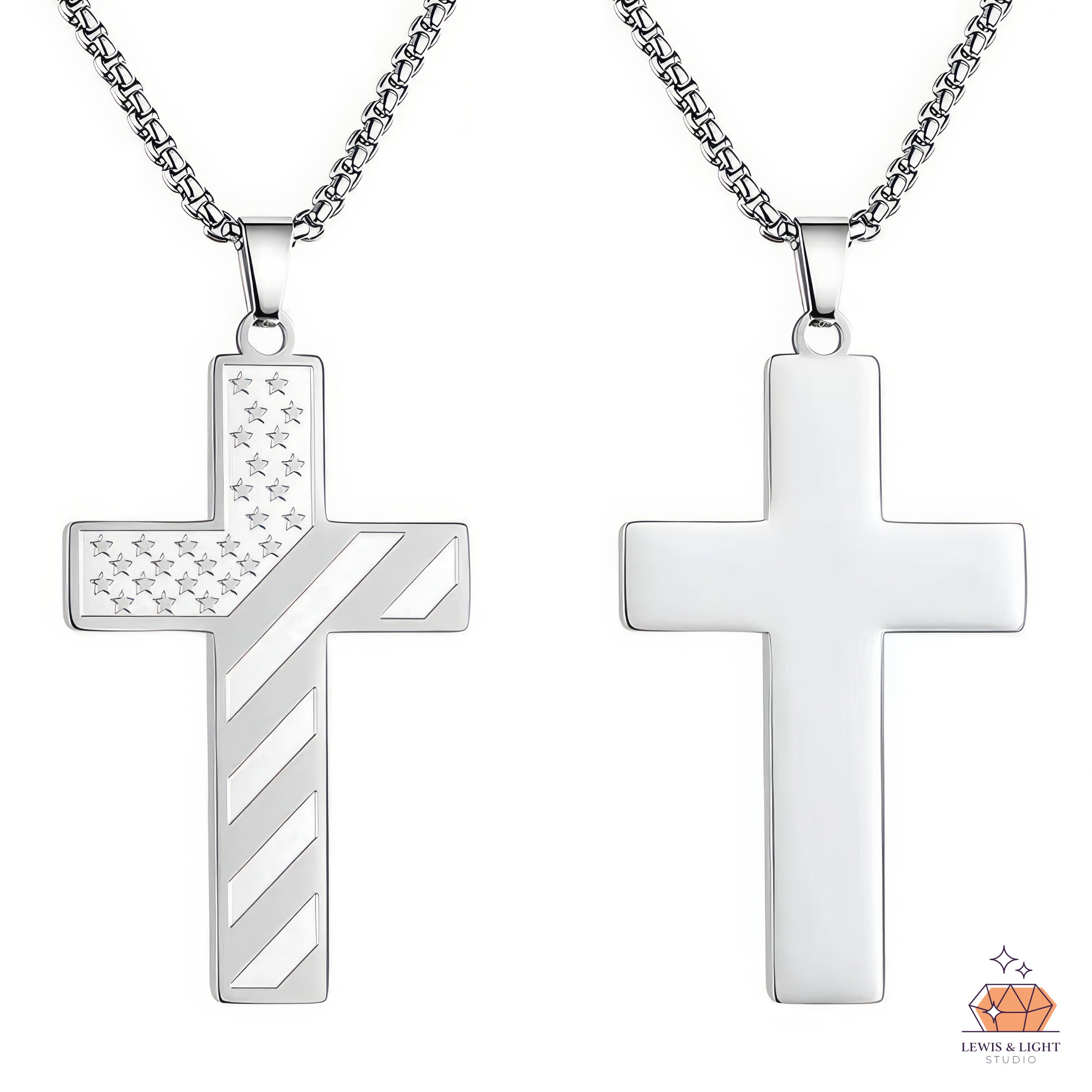 Bandera estadounidense en forma de cruz - Plateada