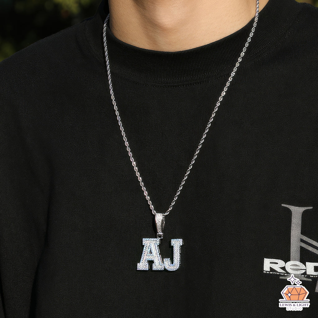 Collar con colgante con nombre JAS helado: cadena personalizada de hip hop urbano y gruesa