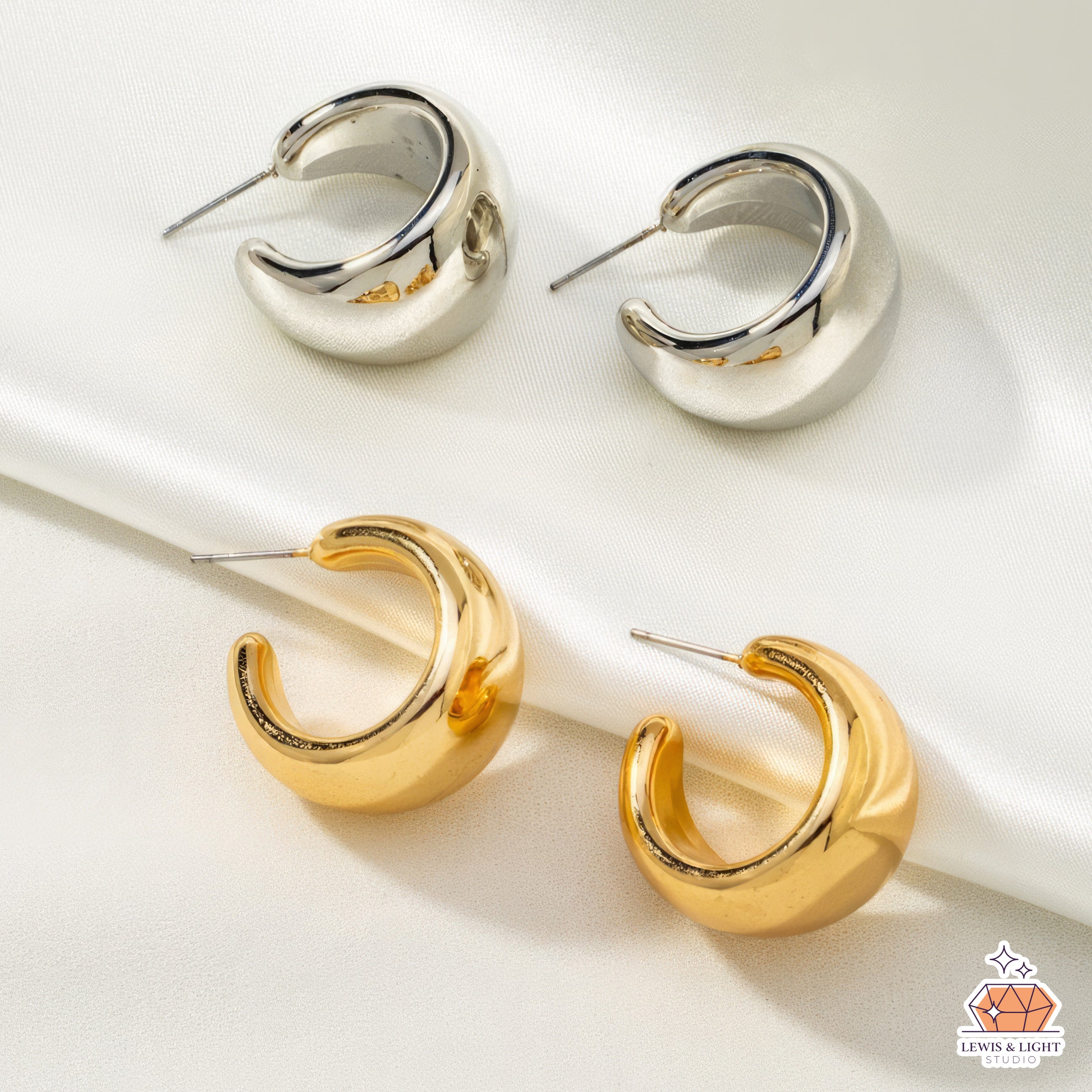 Pendientes de aro gruesos en forma de C - Dorados