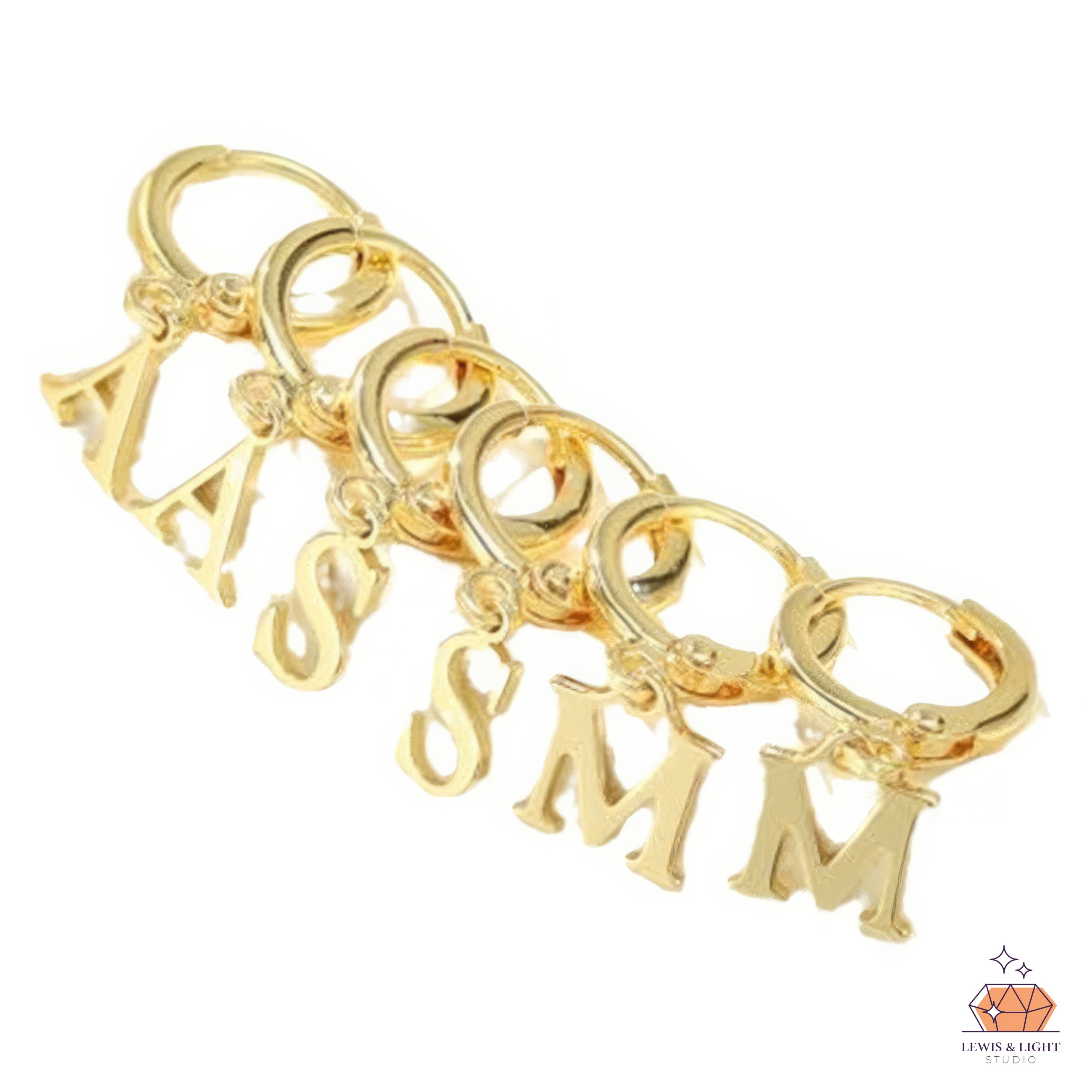 Pendientes colgantes con monograma inicial personalizado - Oro