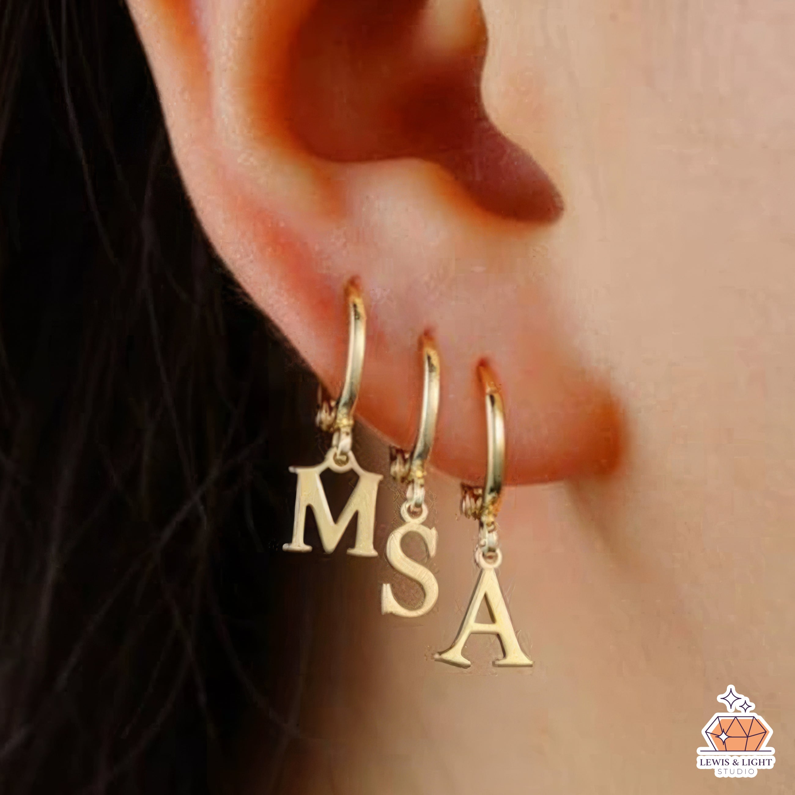 Pendientes colgantes con monograma inicial personalizado - Oro